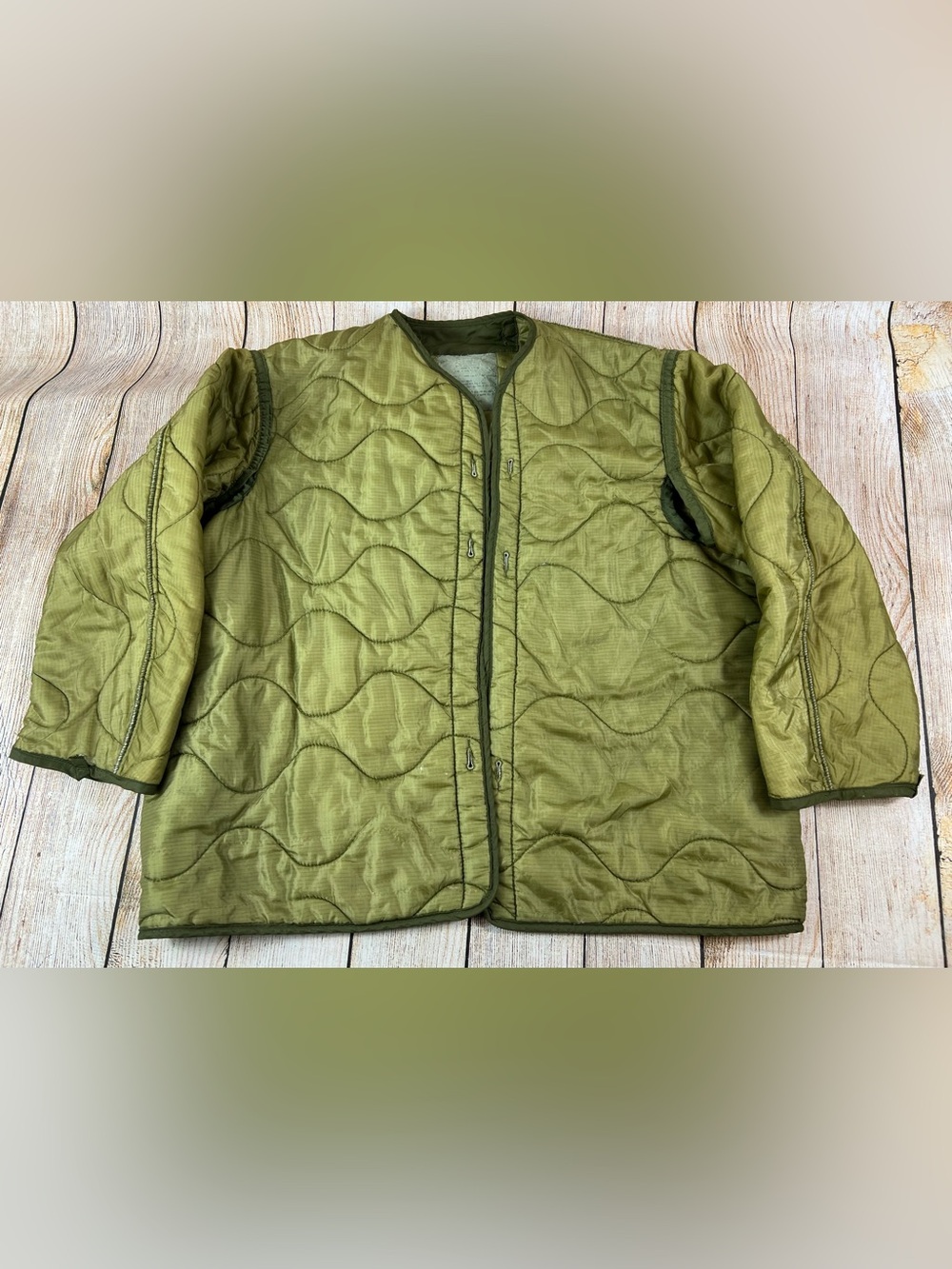 Mens Vintage Military Coat Jacket Liner Green Quilted Nylon Cold Weather Large